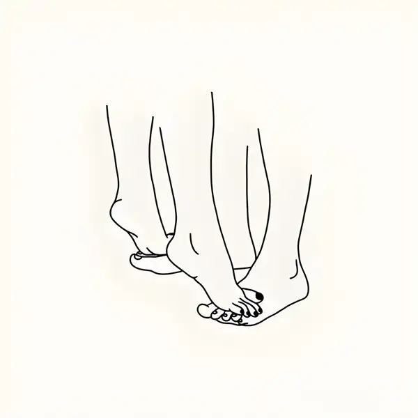Intimate black and white illustration of feet touching