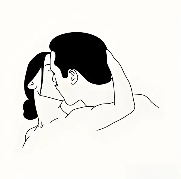 Line art couple sharing a kiss BDSM passion
