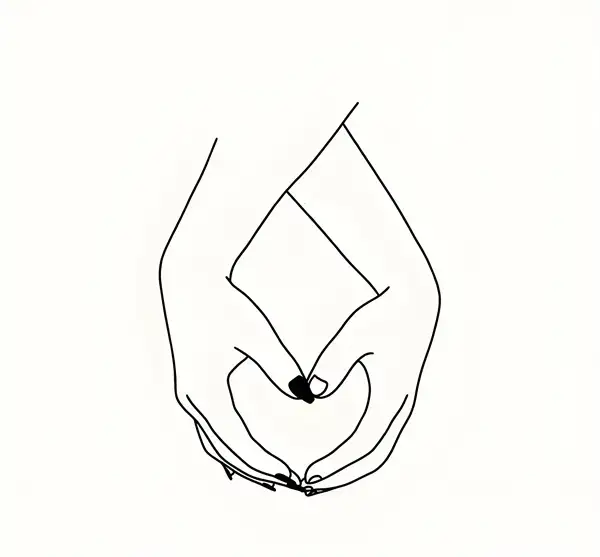 Line art hands forming heart BDSM connection