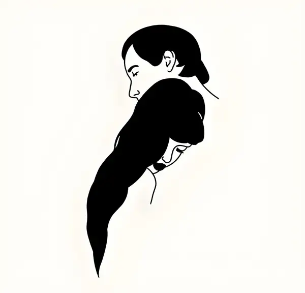 Minimalist BDSM art of two figures in embrace