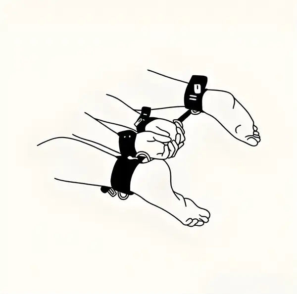Minimalist line art of restraint and submission