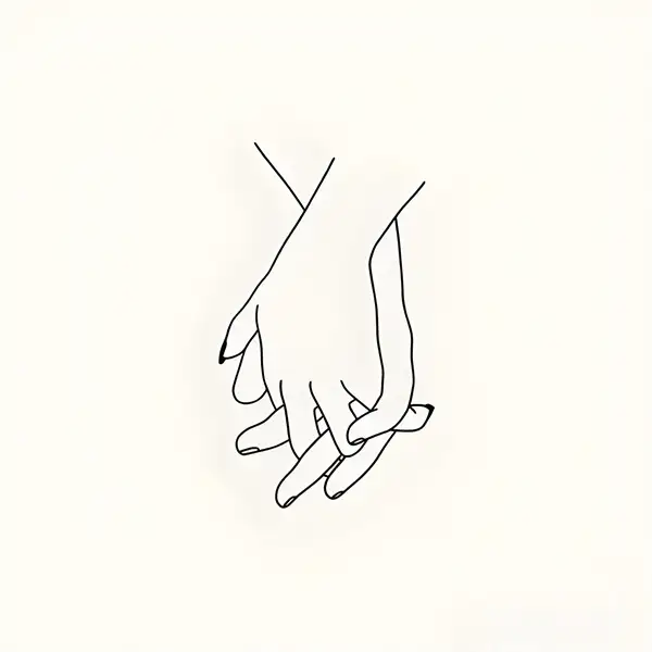 Sensual line drawing of two hands intertwined