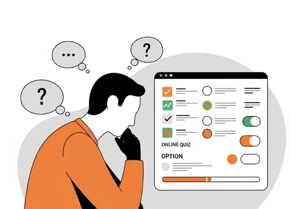 Stylized image of a person thoughtfully answering an online quiz