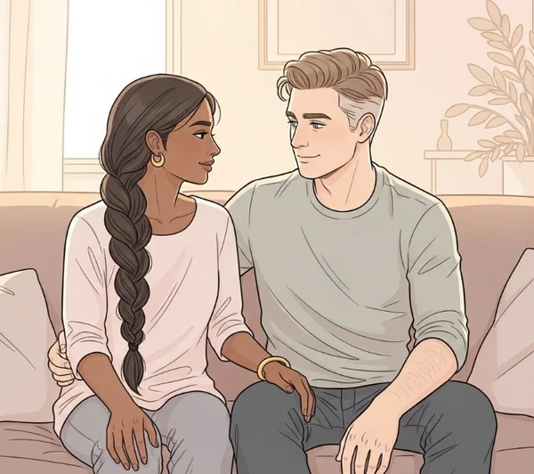 Couple in safe space for BDSM partner communication