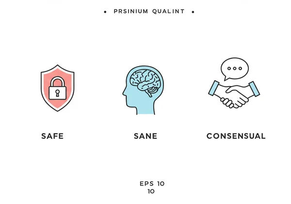 Icons symbolizing Safe, Sane, Consensual principles