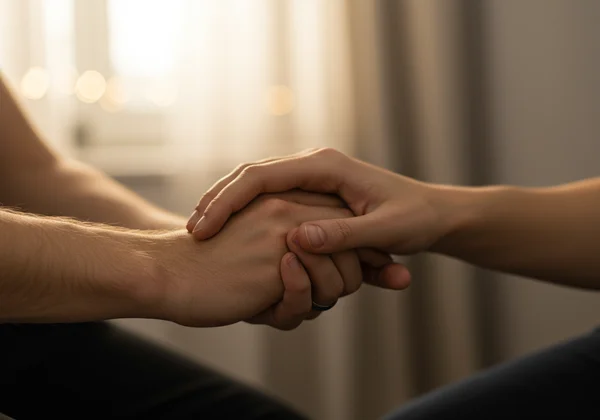 Hands clasped, symbolizing trust and consent in BDSM
