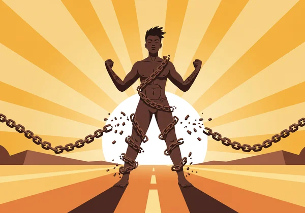 Person breaking free from chains, symbolizing resilience and self-acceptance.